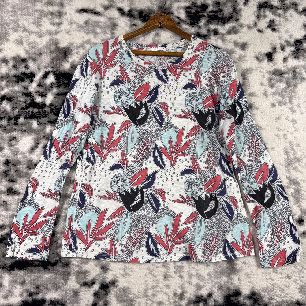 STATESIDE Womens Size‎ S Floral Print Long Sleeve Crew Neck Top Made in USA
